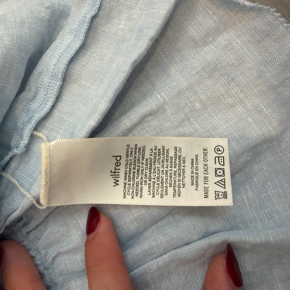 Wilfred Aritzia Linen Sky Blue Smocked Dress XS Square Neck Excellent Condition - Picture 4 of 4